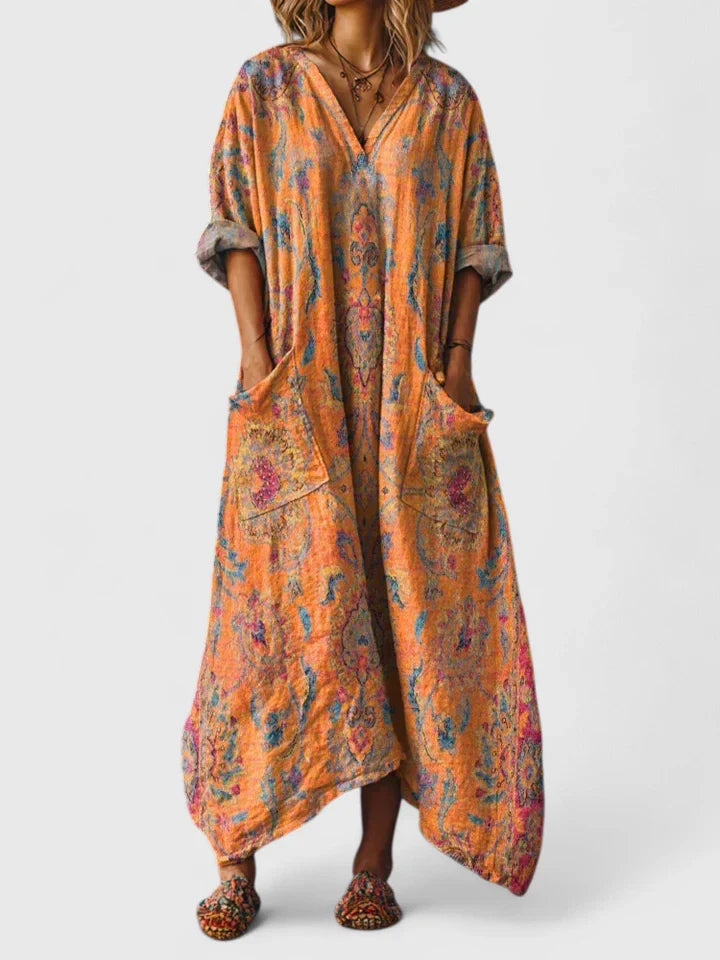 Women's Boho V-Neck Dress with Pockets | Casual Summer Midi Dress