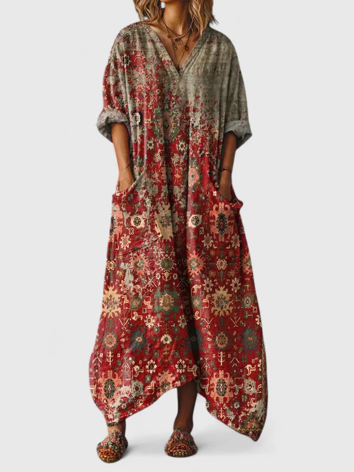Women's Boho V-Neck Dress with Pockets | Casual Summer Midi Dress