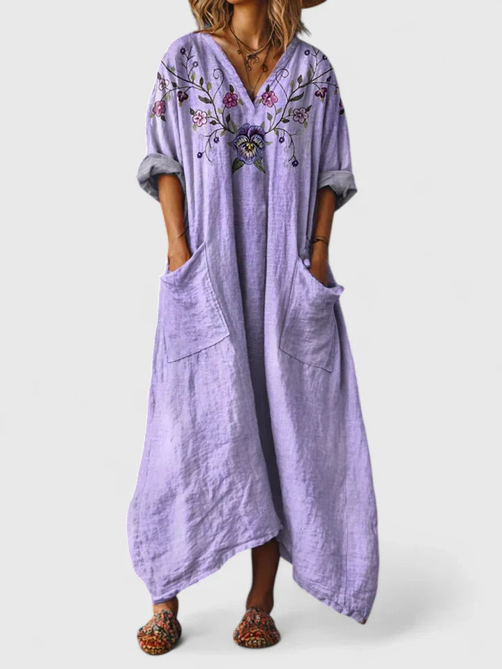 Women's Boho V-Neck Dress with Pockets | Casual Summer Midi Dress