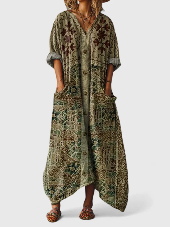 Women's Boho V-Neck Dress with Pockets | Casual Summer Midi Dress
