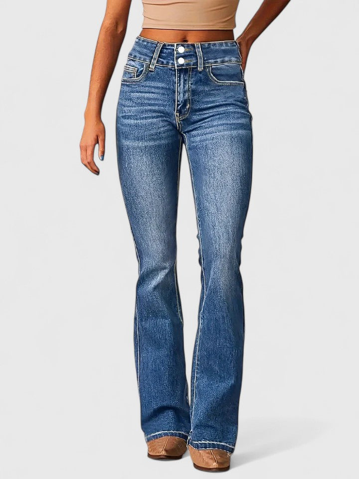 Women's Flare Jeans Flared Bottom Zipper Detail Stretch Fabric Casual