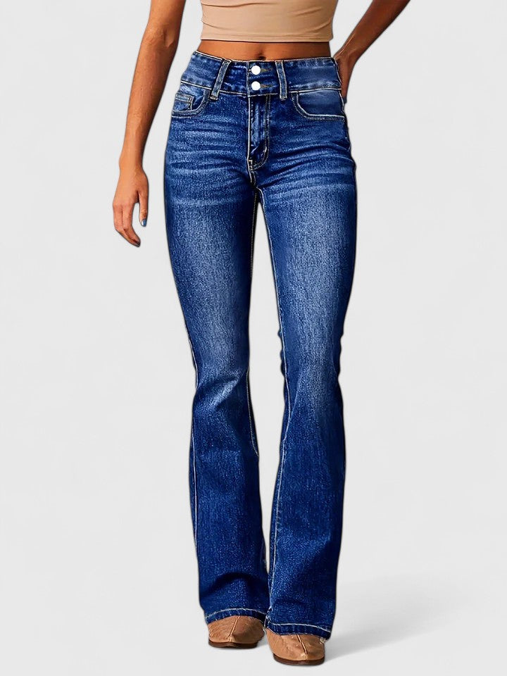 Women's Flare Jeans Flared Bottom Zipper Detail Stretch Fabric Casual