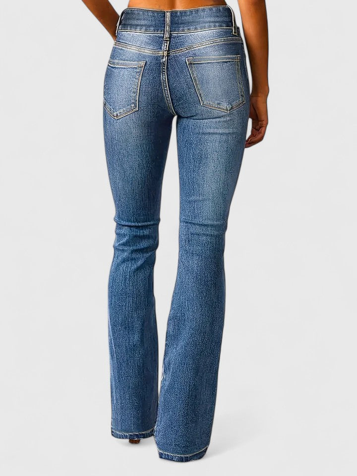 Women's Flare Jeans Flared Bottom Zipper Detail Stretch Fabric Casual
