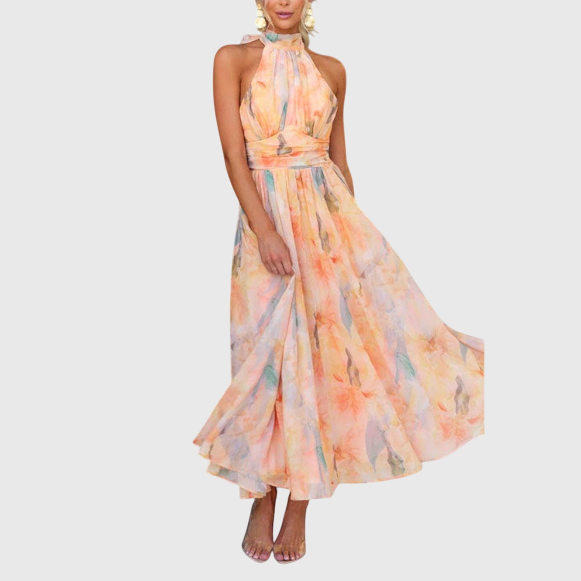 Women's Maxi Dress Halter Neck Watercolor Print Casual
