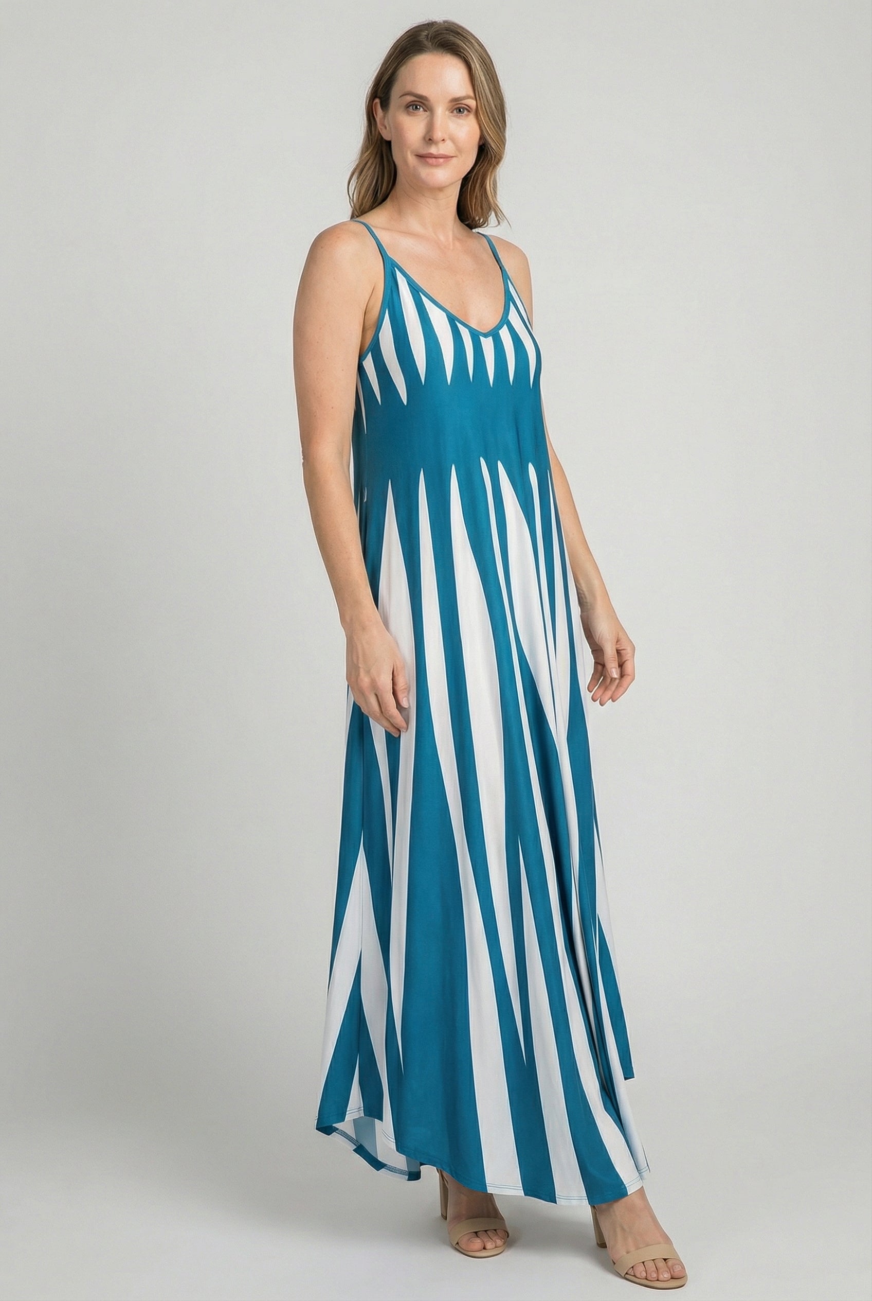 Women's Maxi Dress V-Neck Vertical Stripes Lightweight Summer