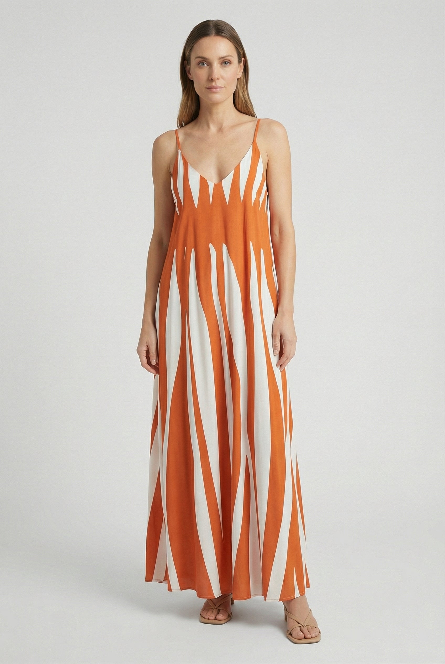 Women's Maxi Dress V-Neck Vertical Stripes Lightweight Summer