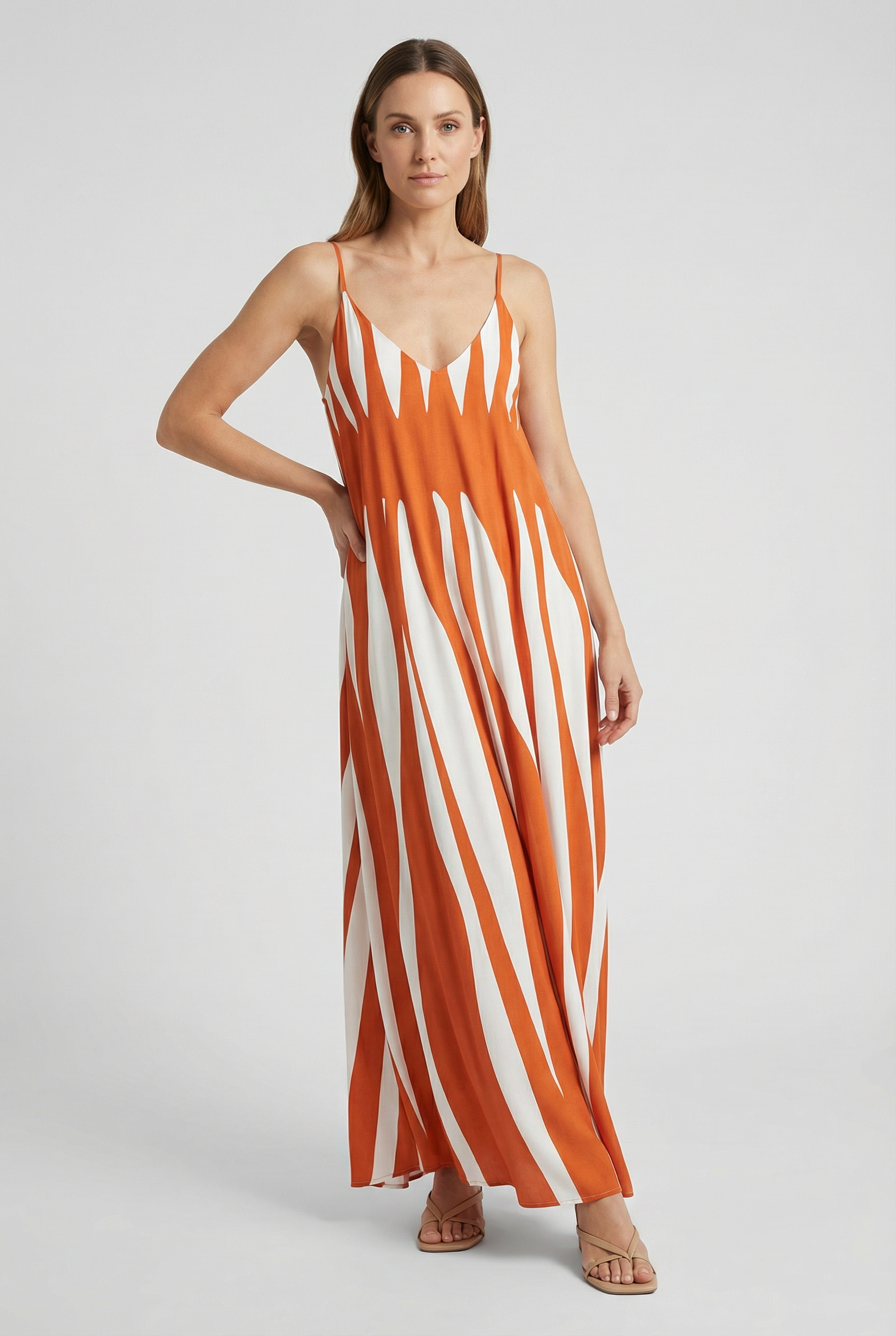 Women's Maxi Dress V-Neck Vertical Stripes Lightweight Summer