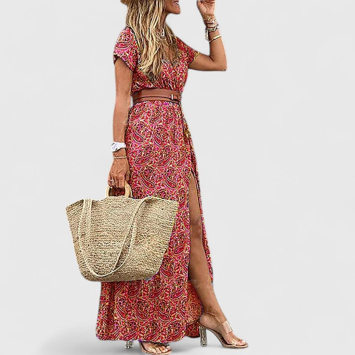 Women's Maxi Dress Boho Style Gathered Waistband Long Sleeve Casual