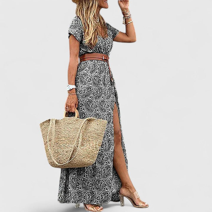 Women's Maxi Dress Boho Style Gathered Waistband Long Sleeve Casual