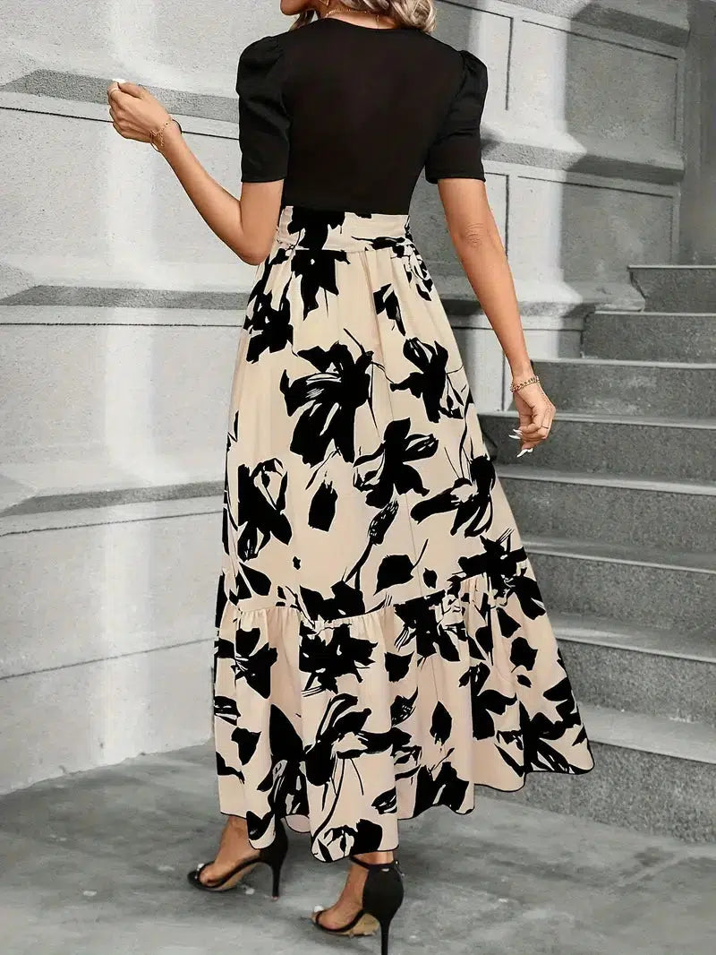 Women's Floral Maxi Dress Ruffled Hem