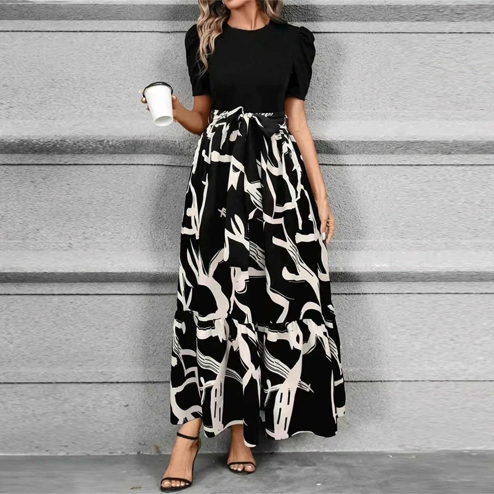 Women's Floral Maxi Dress Ruffled Hem