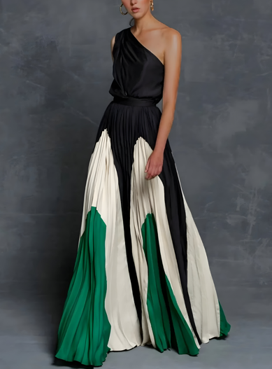 Women's Maxi Dress One-Shoulder Pleated Long Length Evening Wear
