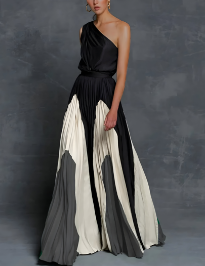Women's Maxi Dress One-Shoulder Pleated Long Length Evening Wear