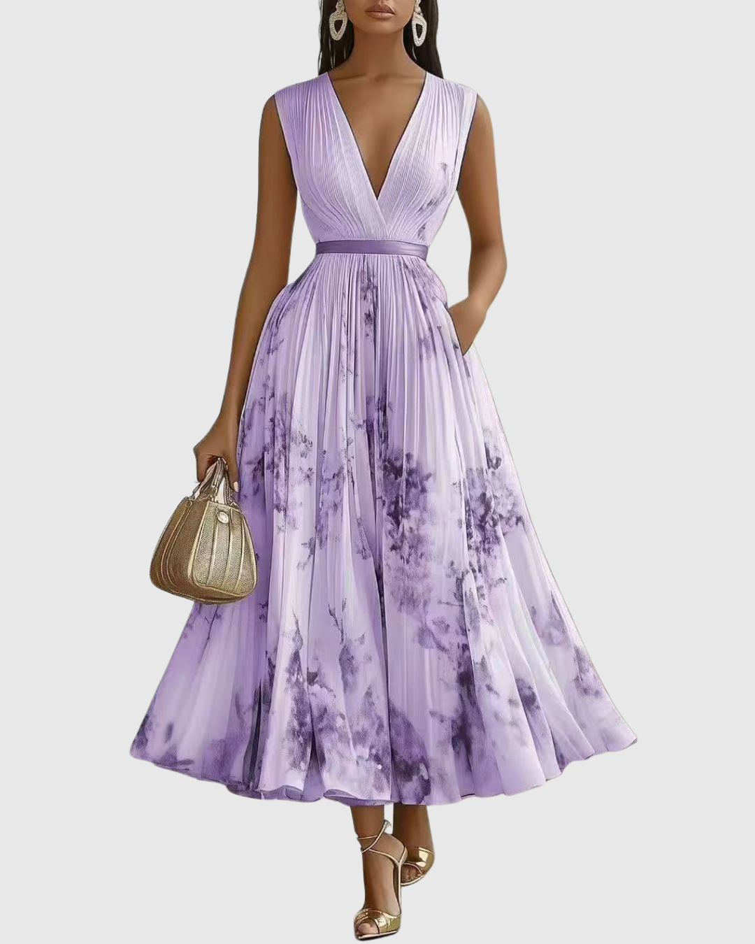 Women's Floral Maxi Dress V-Neck Long Sleeve