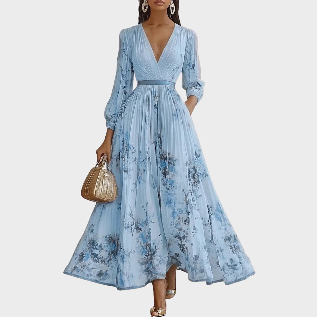 Women's Floral Maxi Dress V-Neck Long Sleeve