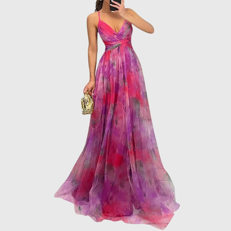 Women's Maxi Dress Floral Crisscross Straps Long Length Casual