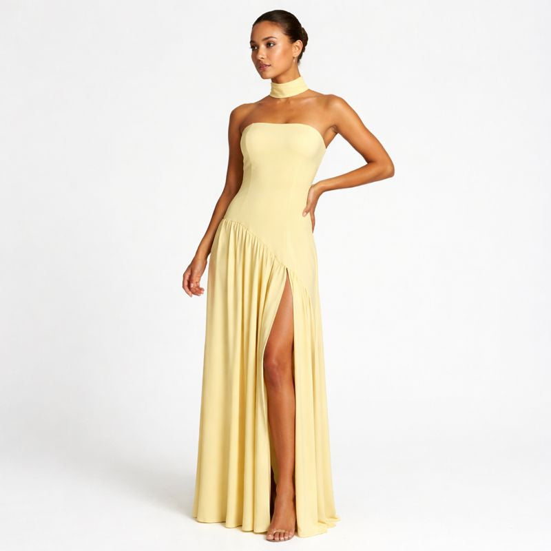 Women's Maxi Dress Strapless Ruffle Details