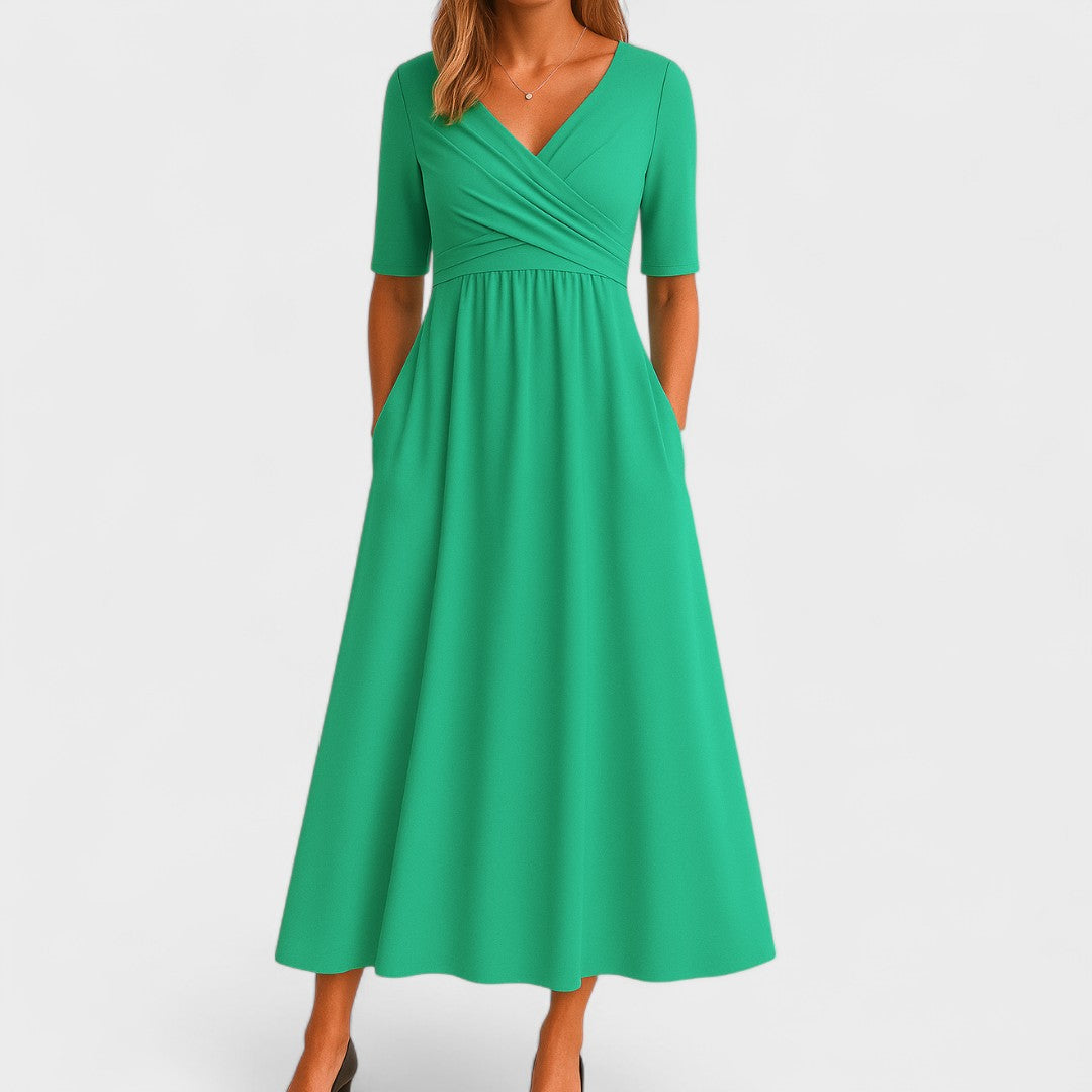 Women's Midi Dress V-Neck Elbow Sleeve