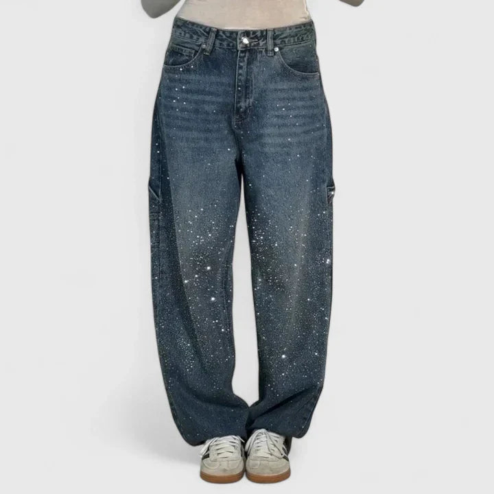 Women's High-Waisted Straight Leg Pants with Crystal Detailing Casual Formal Wear