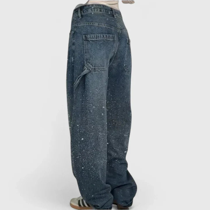 Women's High-Waisted Straight Leg Pants with Crystal Detailing Casual Formal Wear