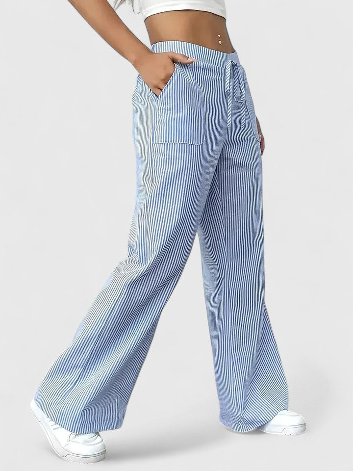 Women's Pants Wide-Leg Adjustable Waist Lightweight Fabric Casual
