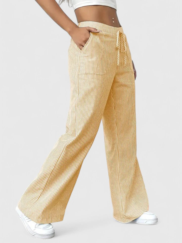 Women's Pants Wide-Leg Adjustable Waist Lightweight Fabric Casual