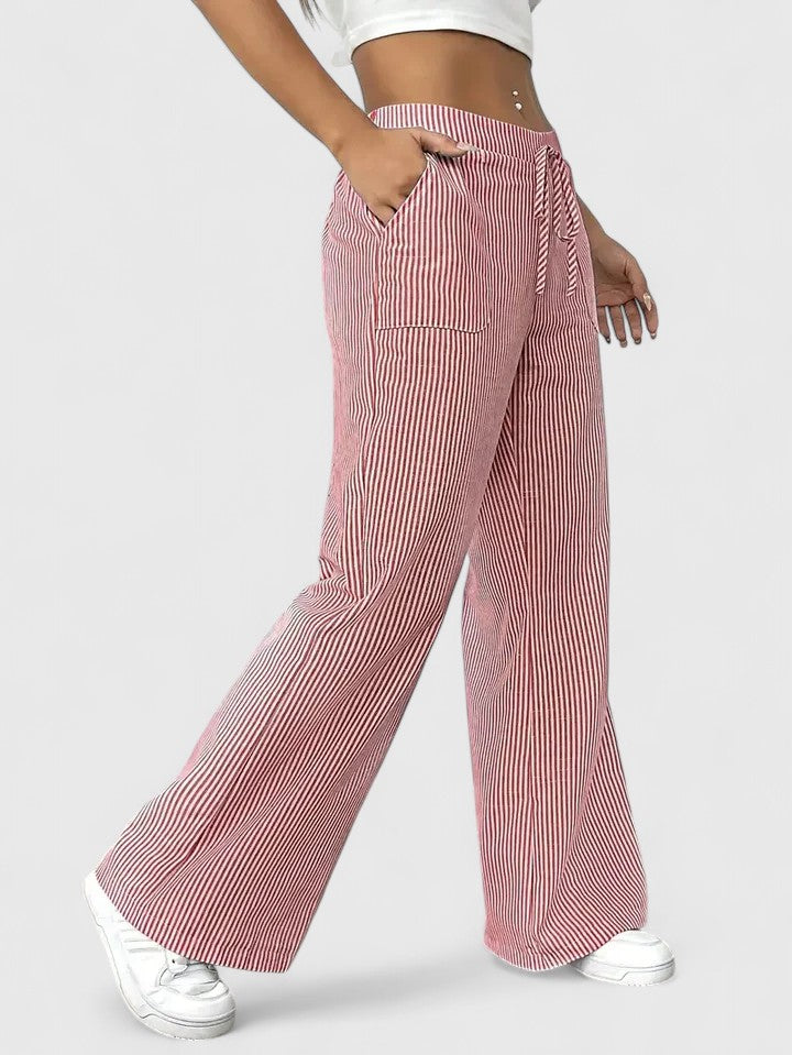 Women's Pants Wide-Leg Adjustable Waist Lightweight Fabric Casual