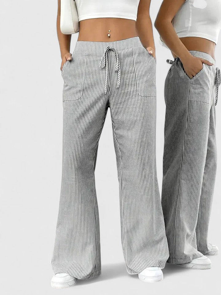 Women's Pants Wide-Leg Adjustable Waist Lightweight Fabric Casual