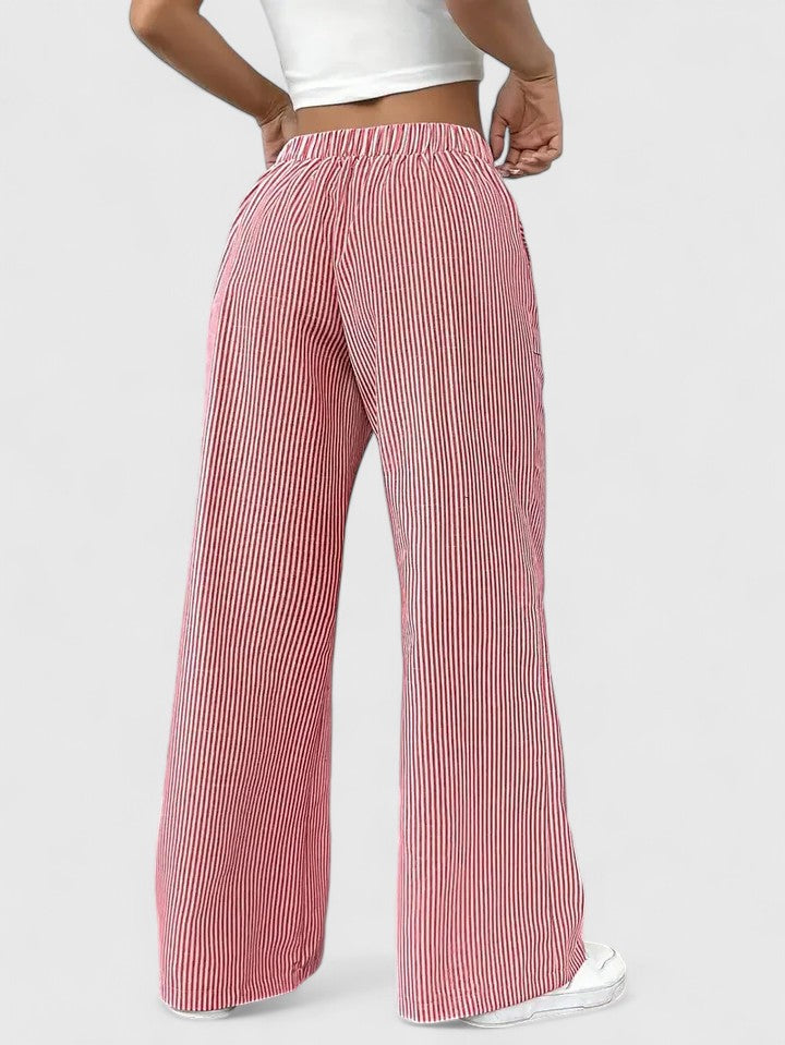 Women's Pants Wide-Leg Adjustable Waist Lightweight Fabric Casual