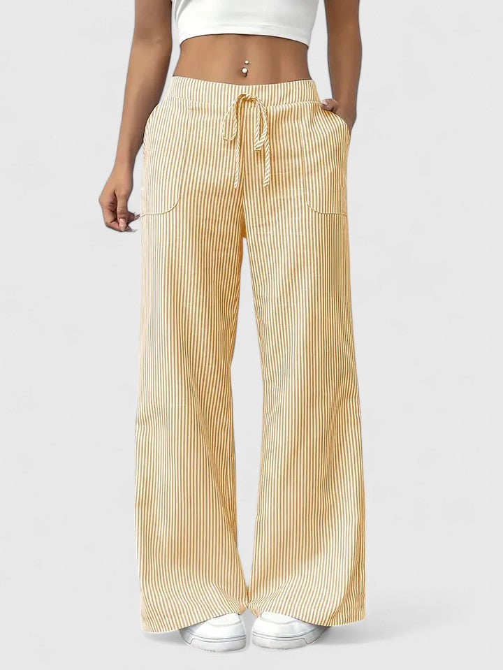 Women's Pants Wide-Leg Adjustable Waist Lightweight Fabric Casual