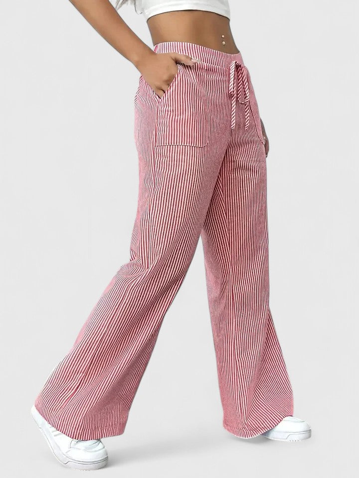 Women's Pants Wide-Leg Adjustable Waist Lightweight Fabric Casual