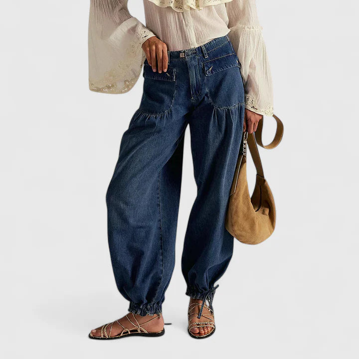 Women's Pants Wide Leg Design Double Pleated Pockets Lightweight Fabric Casual