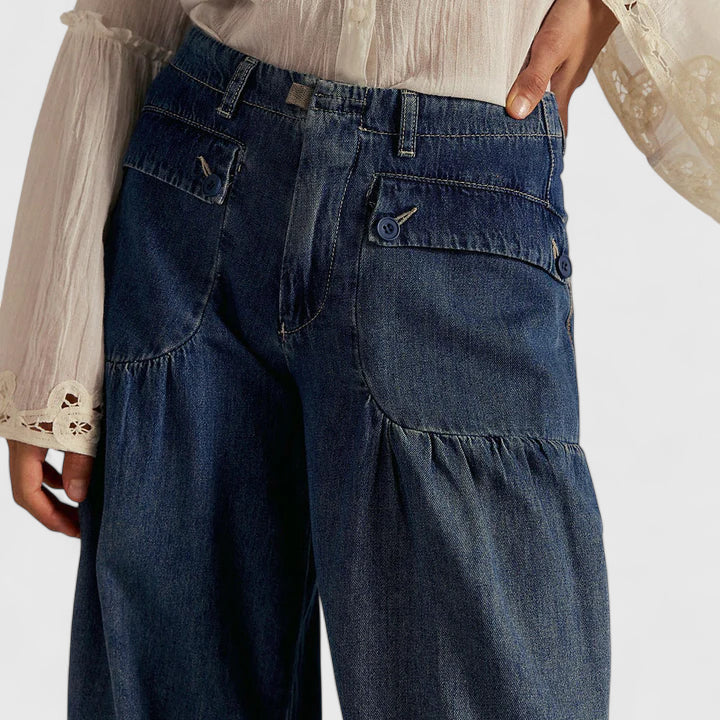 Women's Pants Wide Leg Design Double Pleated Pockets Lightweight Fabric Casual