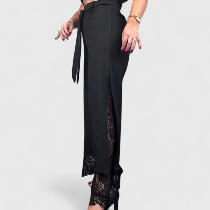 Women's Wide-Leg Pants Lace Accents Casual Fit