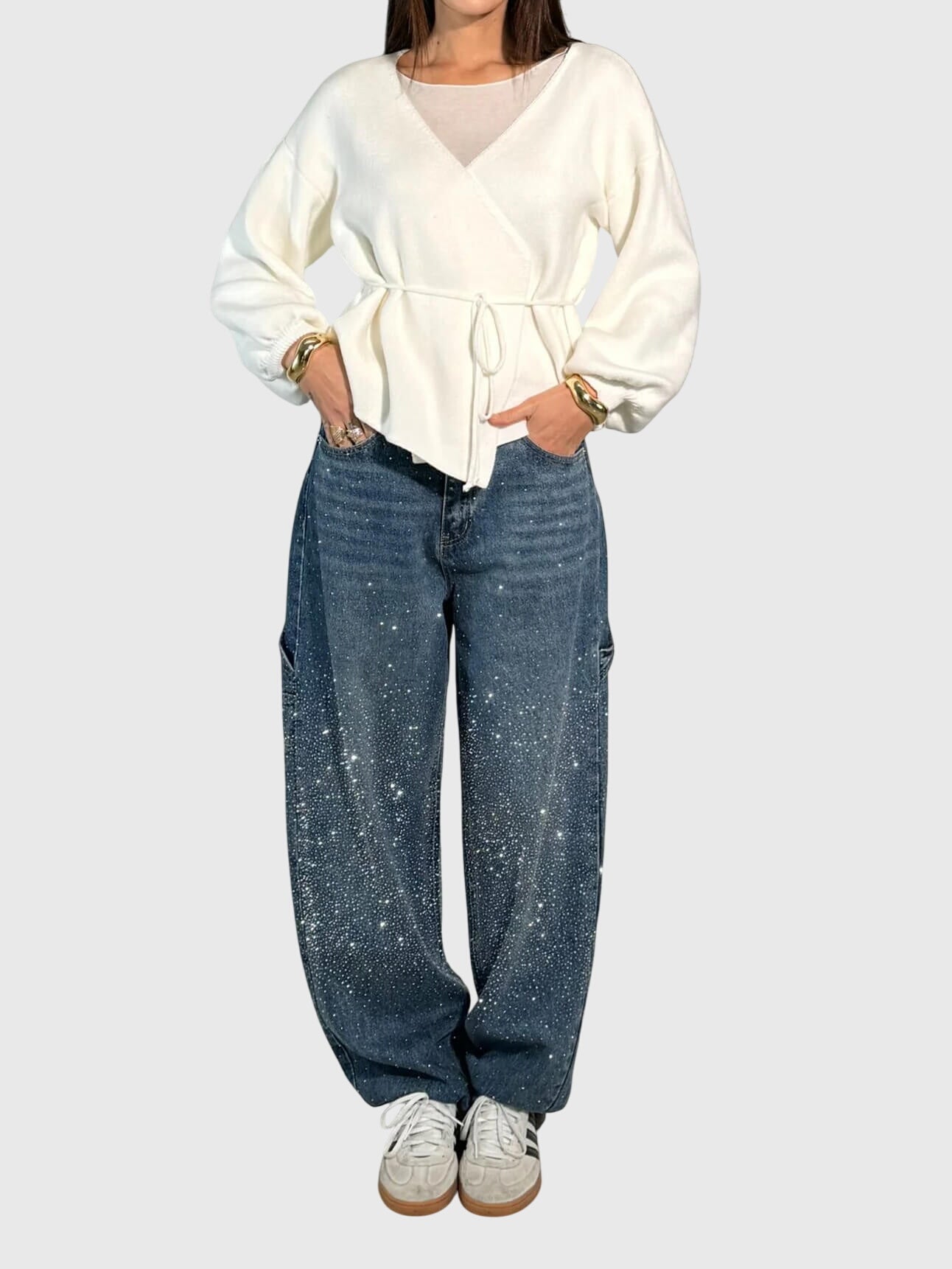 Women's Relaxed Fit Pants with Diamond Details | Casual Wear