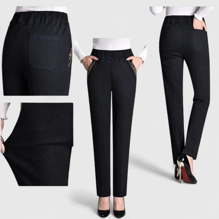 Women's Pants Elastic Waistband Side Pockets Casual Trousers