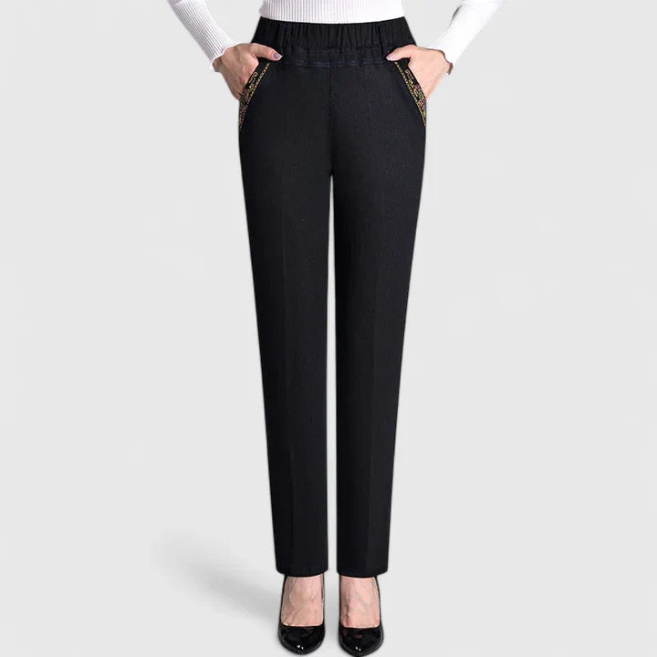 Women's Pants Elastic Waistband Side Pockets Casual Trousers