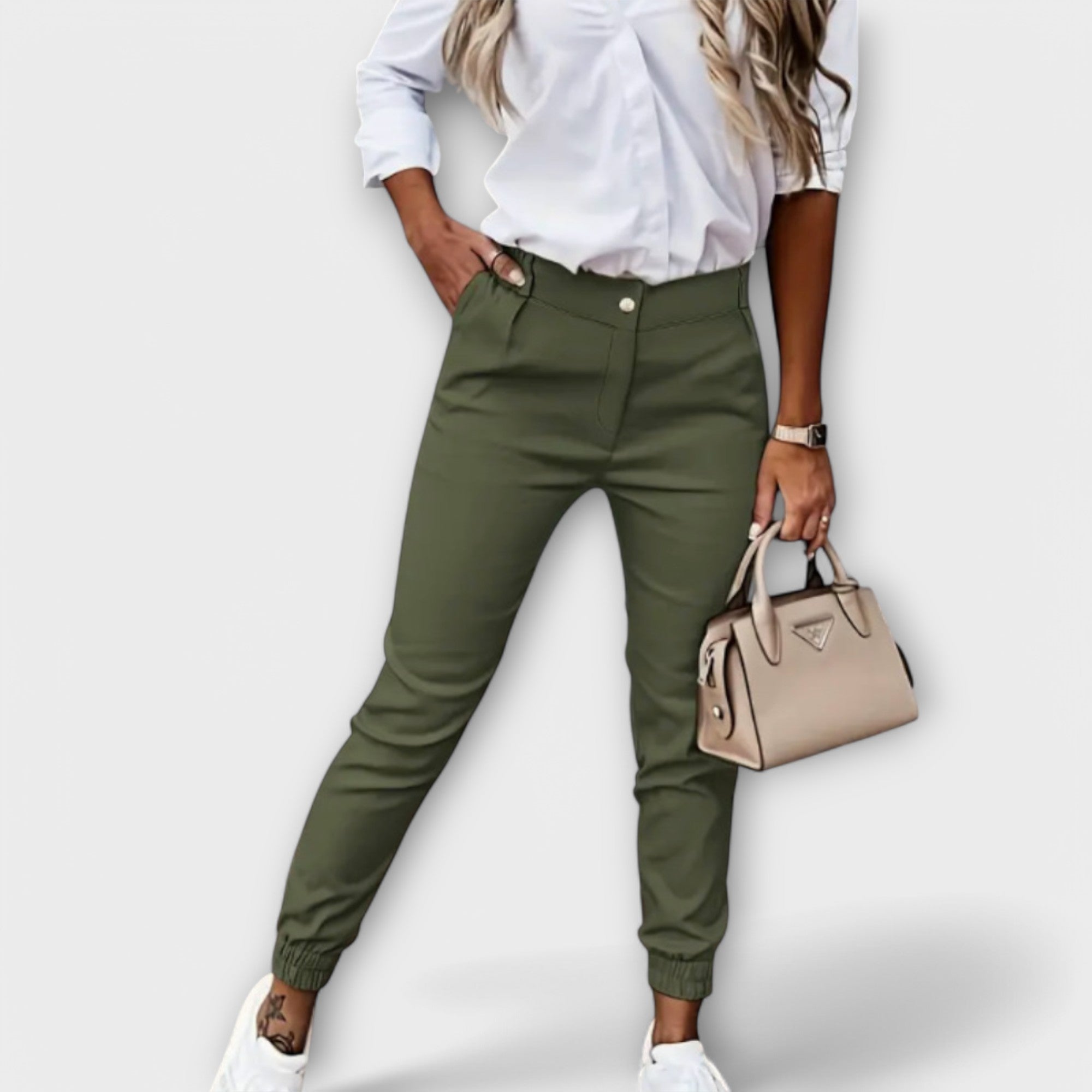 Women's Stretch Pants High Elastic Waistband Ankle-Length Design