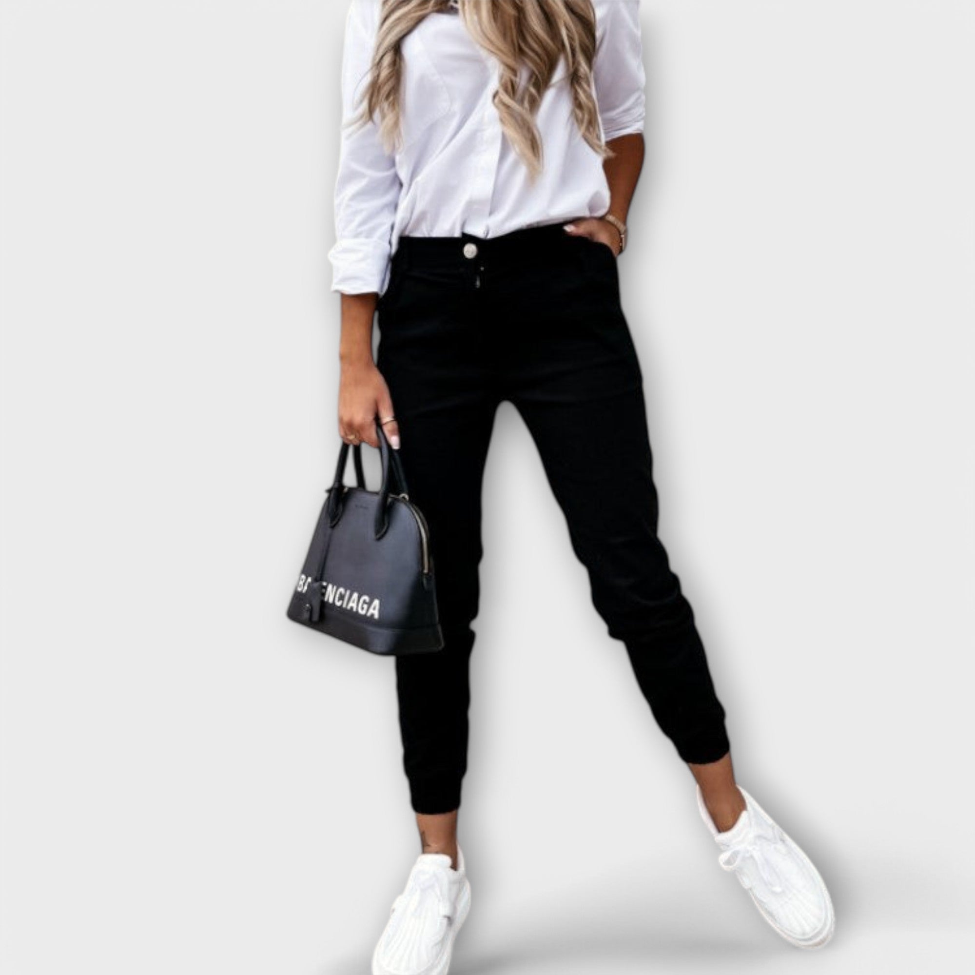 Women's Stretch Pants High Elastic Waistband Ankle-Length Design