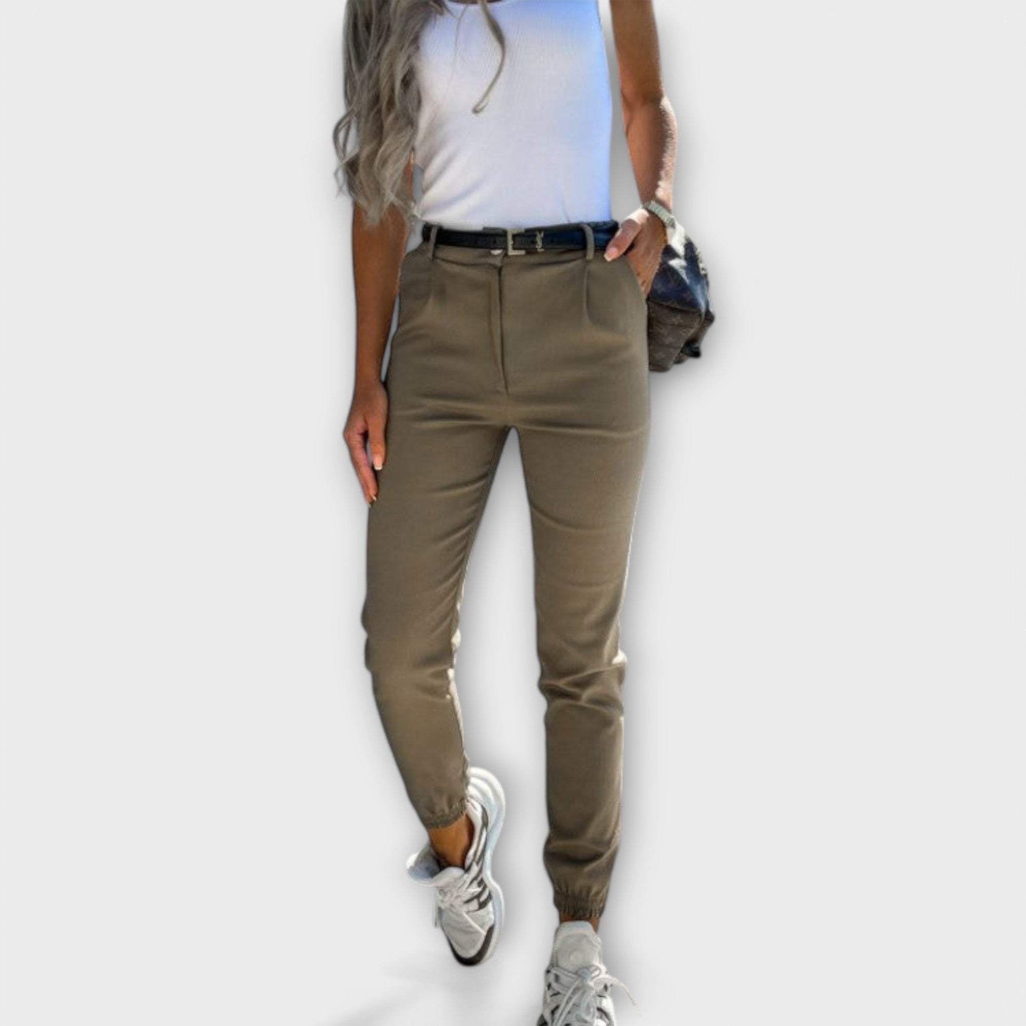 Women's Stretch Pants High Elastic Waistband Ankle-Length Design
