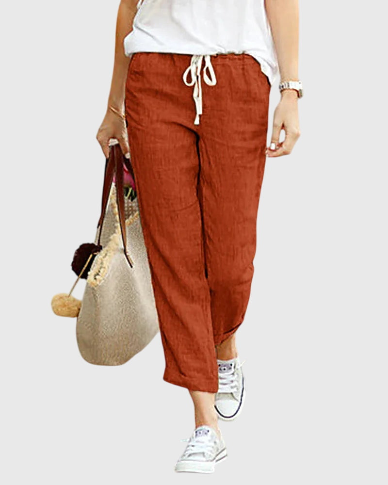 Women's Loose Fit Casual Summer Pants Elastic Waist Cotton