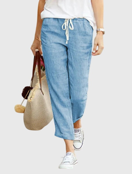 Women's Loose Fit Casual Summer Pants Elastic Waist Cotton