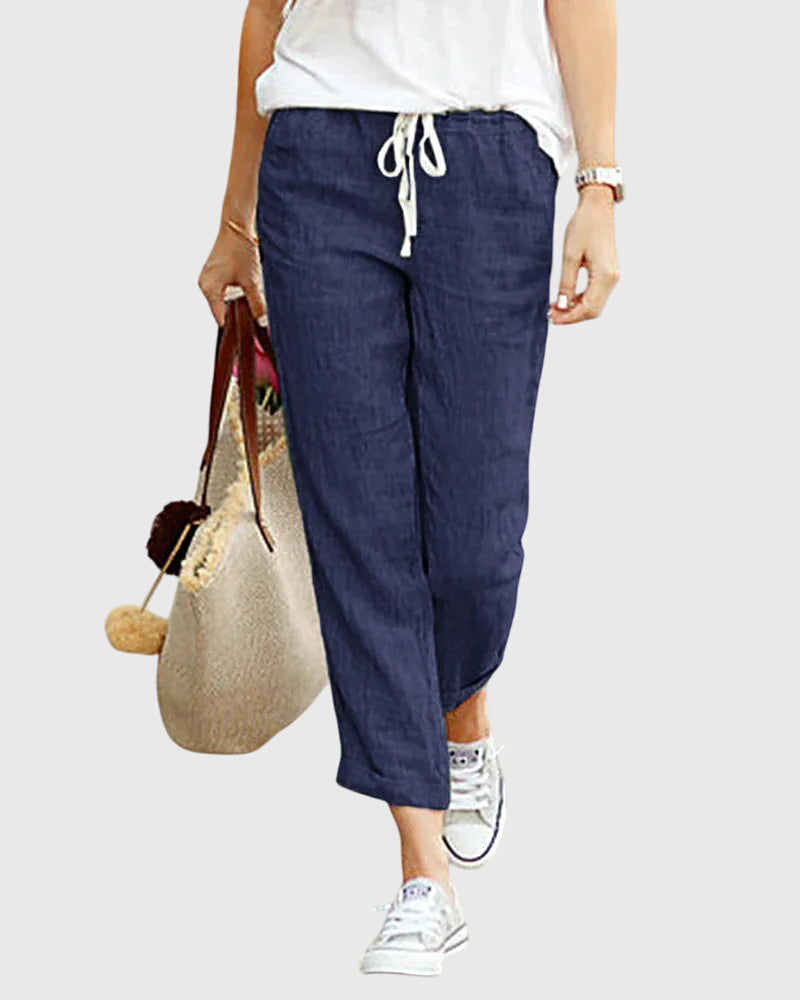 Women's Loose Fit Casual Summer Pants Elastic Waist Cotton