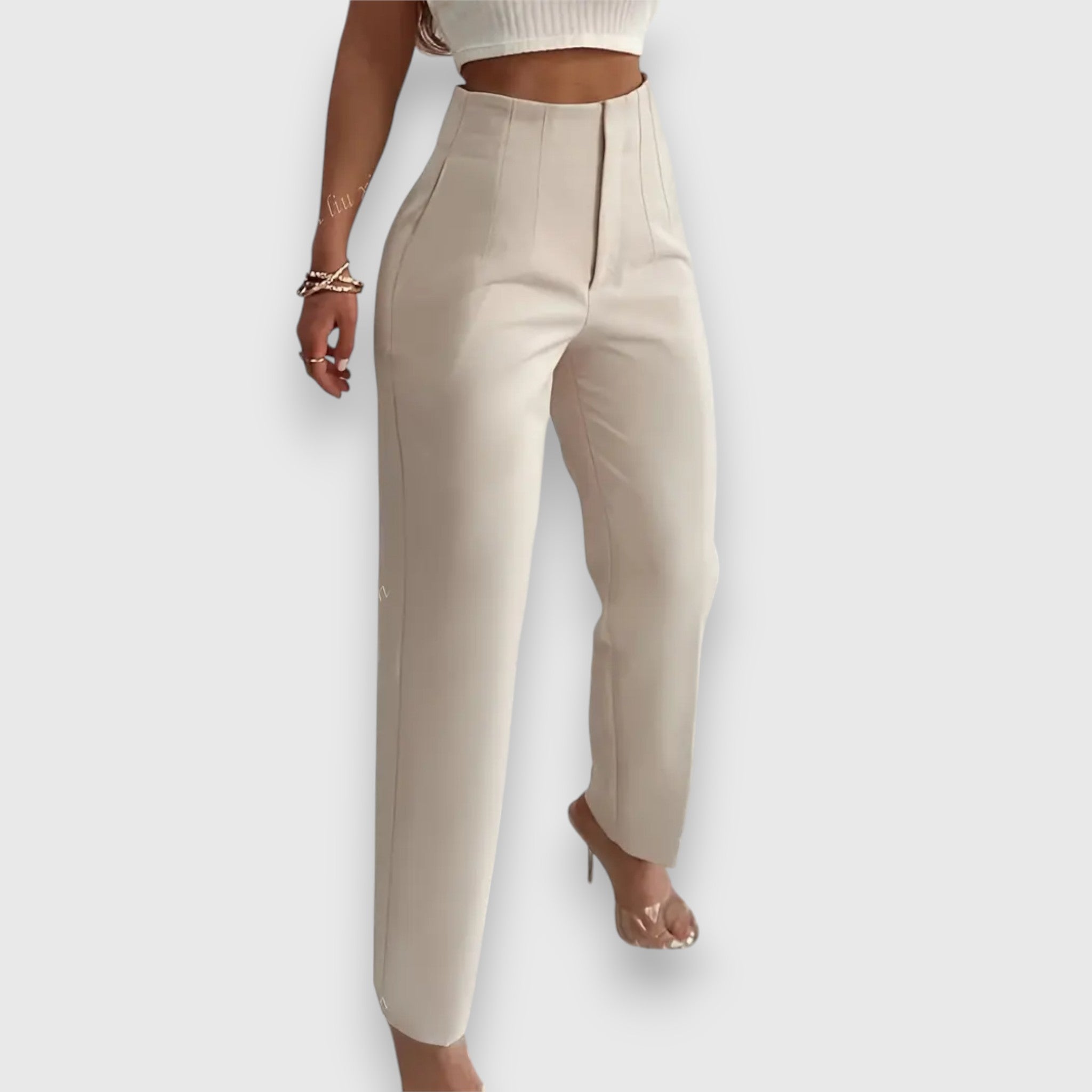 Women's High-Waisted Straight Leg Trousers Cotton Casual Fit