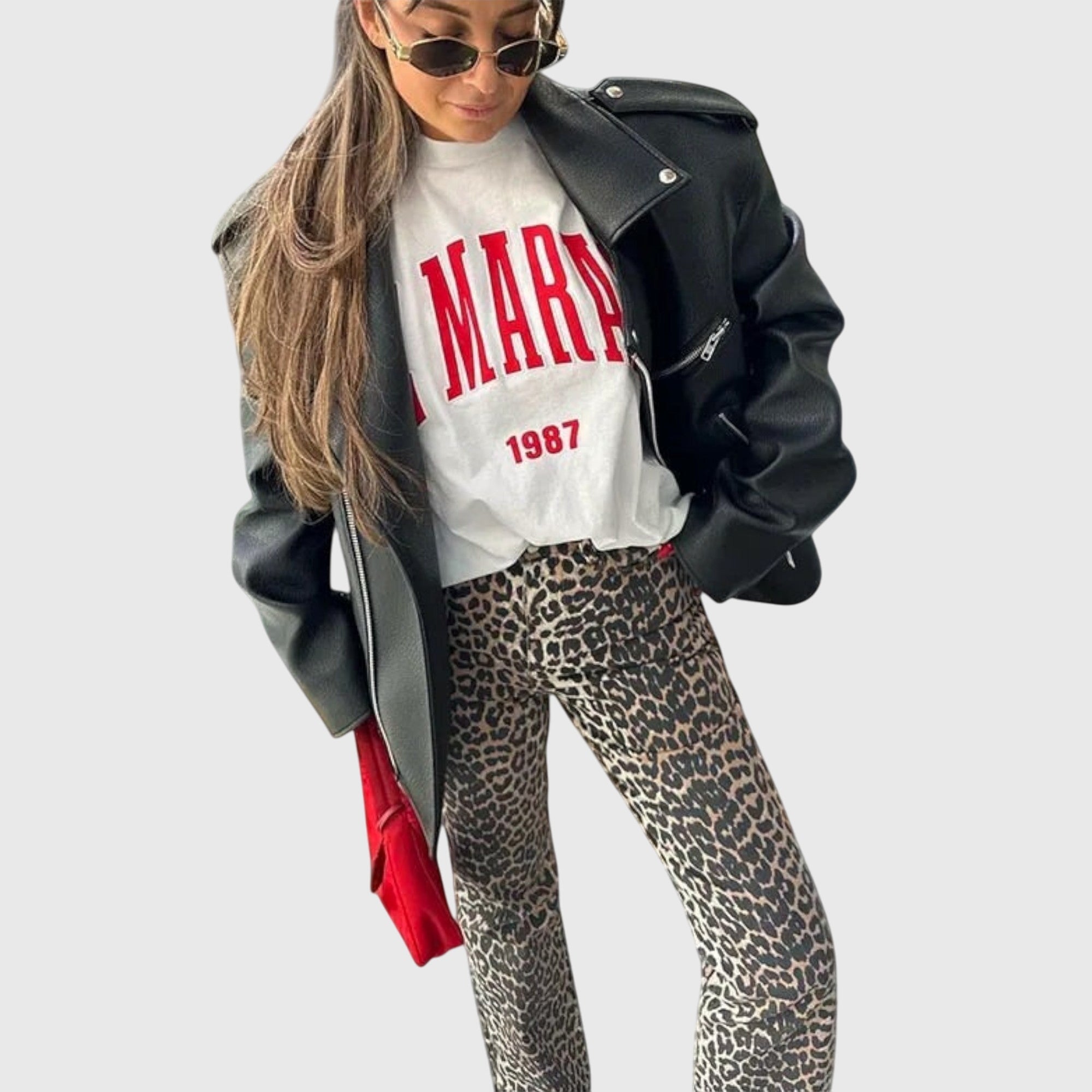 Women's Vintage Jeans Leopard Print Comfortable Fit Casual