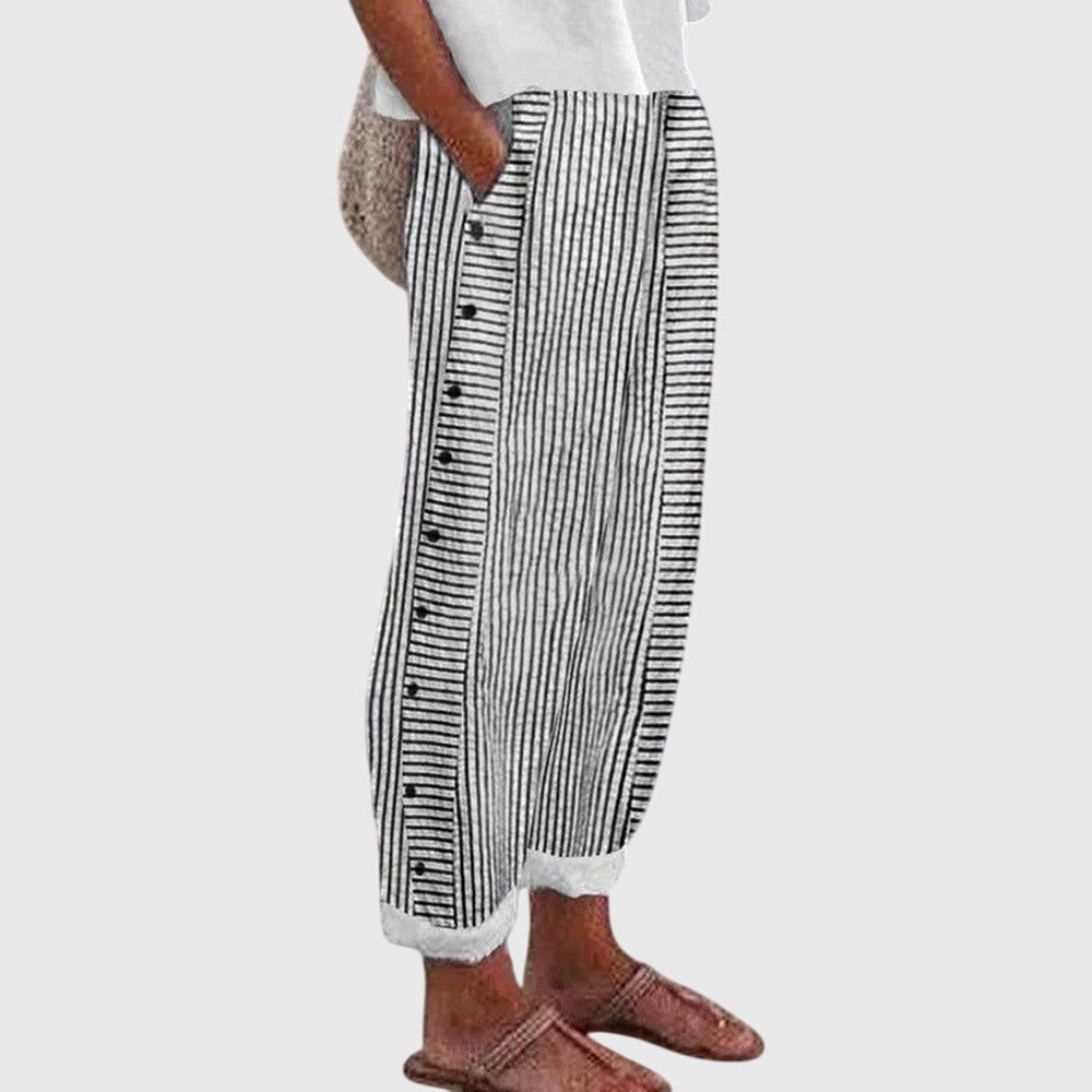 Women's Wide Leg Pants Elastic Waistband Versatile Design Cotton Casual