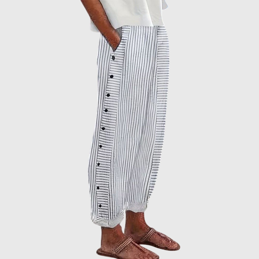Women's Wide Leg Pants Elastic Waistband Versatile Design Cotton Casual