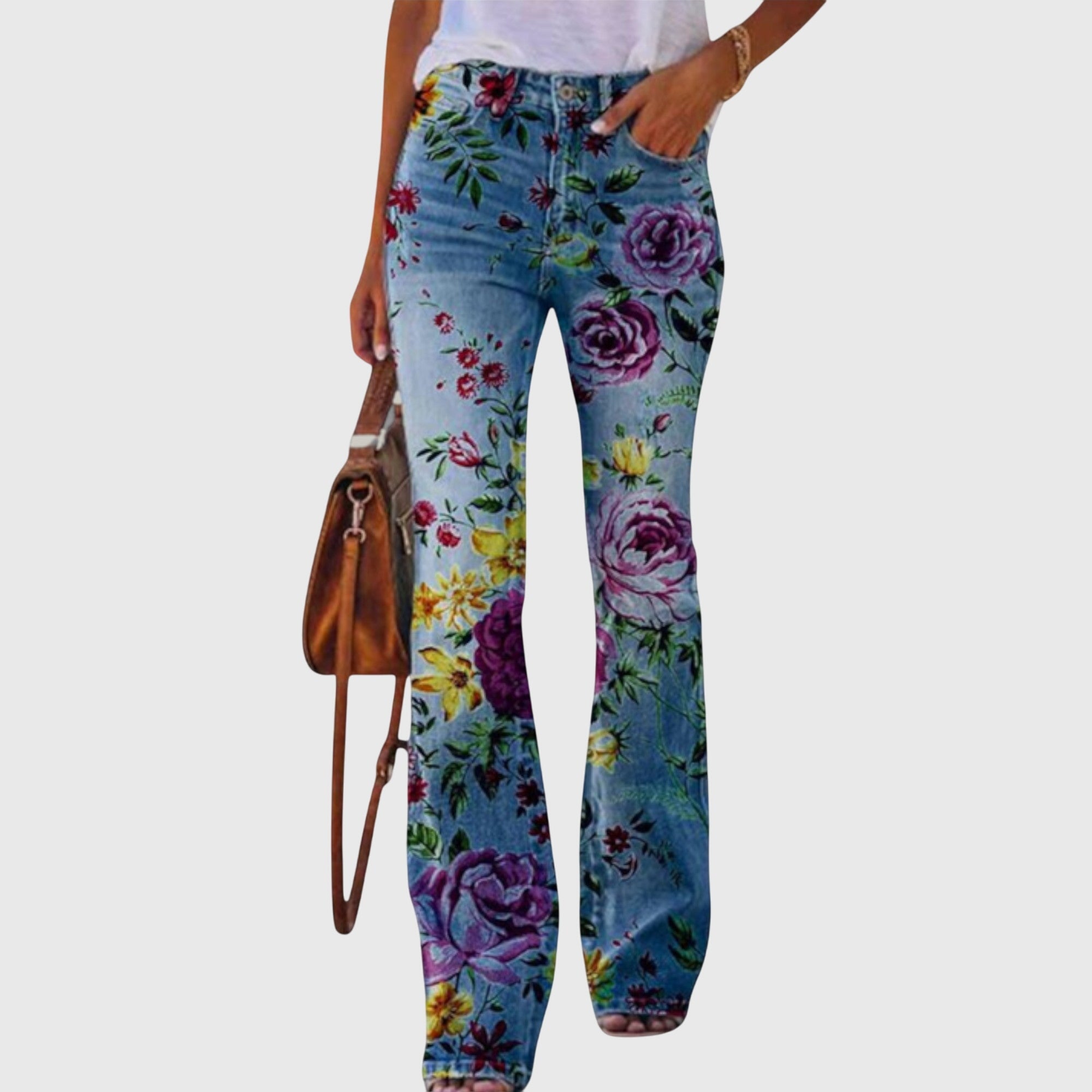 Women's Wide Leg Pants Floral Print Unique Button Accents Casual