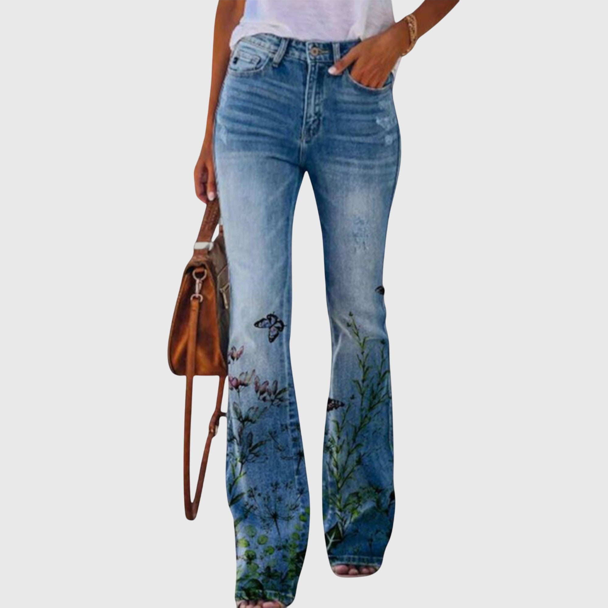 Women's Wide Leg Pants Floral Print Unique Button Accents Casual