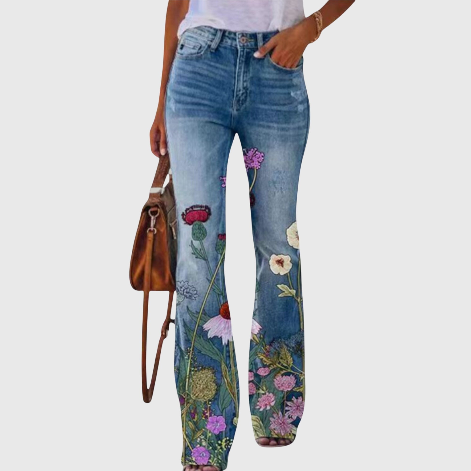 Women's Wide Leg Pants Floral Print Unique Button Accents Casual
